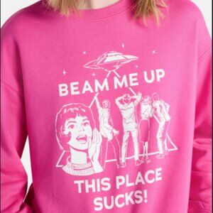 NWT Pink Beam Me Up This Place Sucks Sweatshirt, Stranger Things Sweatshirt UFO